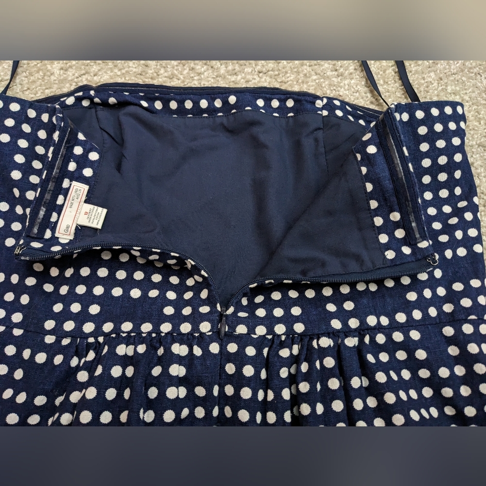 SOLD- Gap linen blend polka dot strapless tube skater dress navy white - Picture 7 of 16